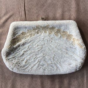 vintage white embroidered clutch